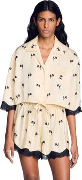 SANDRO Cropped floral embroidered shirt