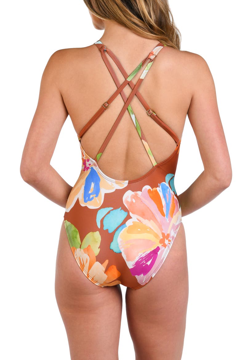 Saharan Sands High Neck One Piece Swimsuit, Alternate, color, CINNAMON