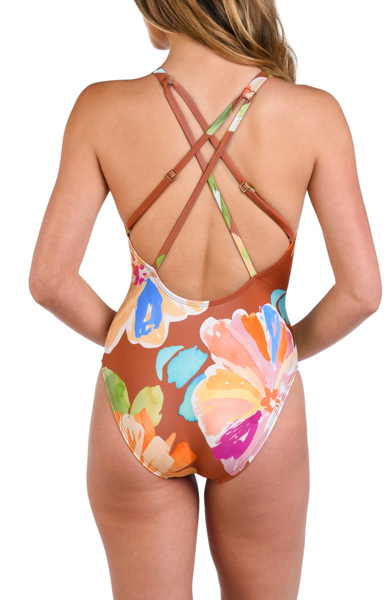 La Blanca Saharan Sands High Neck One Piece Swimsuit, Alternate, color, Cinnamon