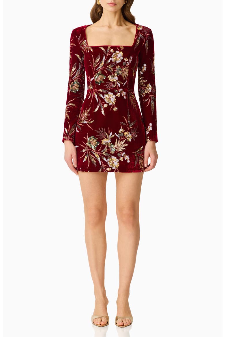 Corrina Sequin Long Sleeve Velvet Minidress, Main, color, BURGUNDY