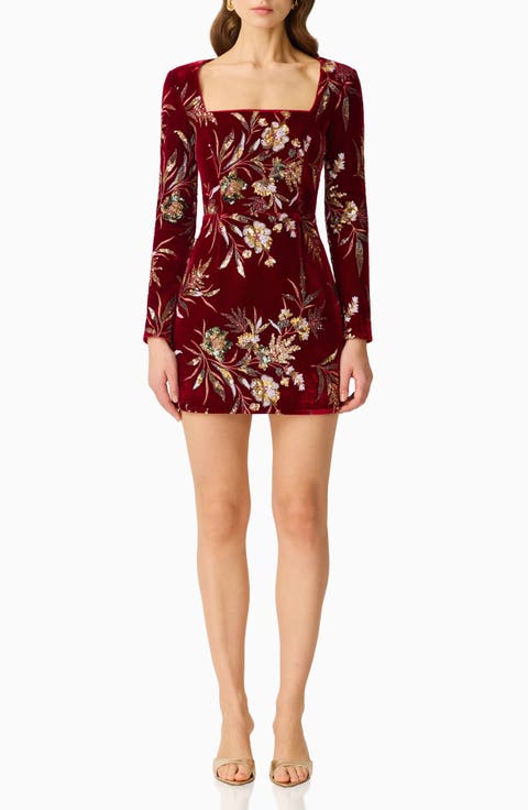 Corrina Sequin Long Sleeve Velvet Minidress