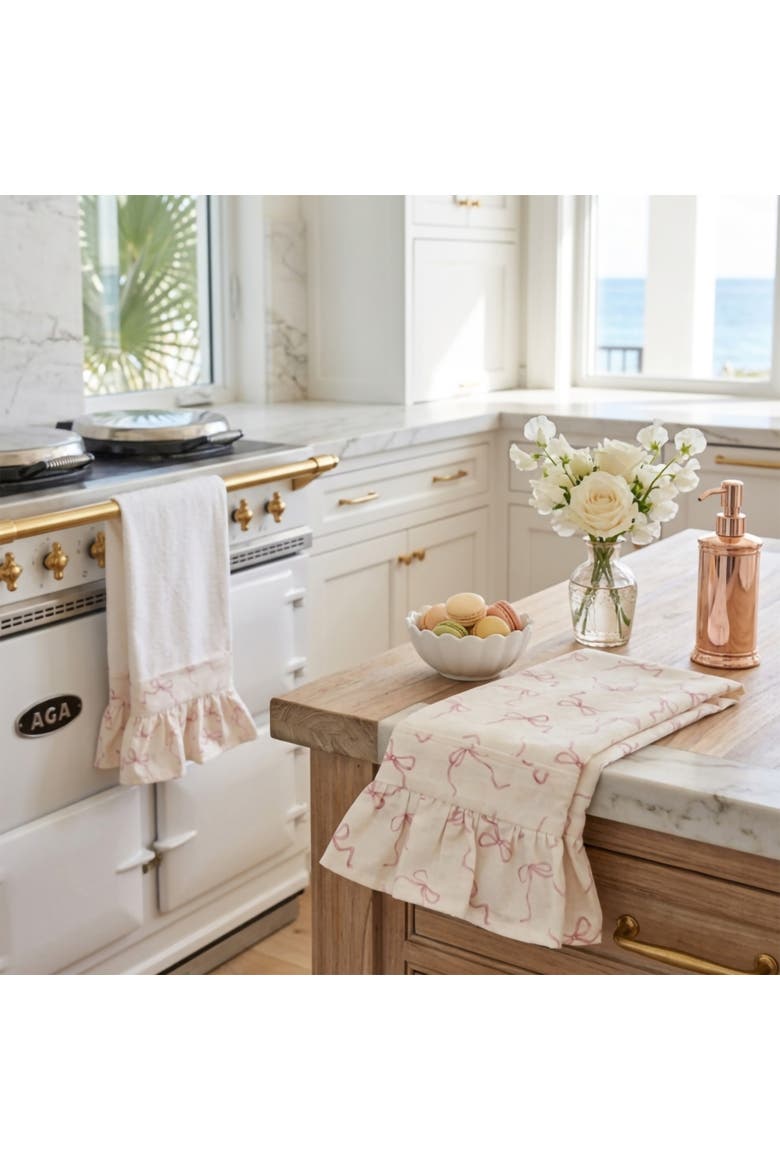 Bow Ruffled Kitchen Towels - Set of 2, Alternate, color, White