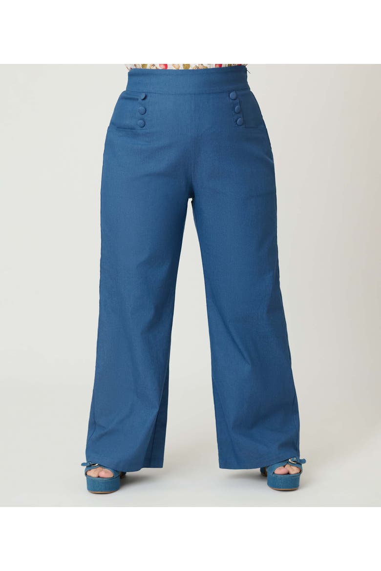 Plus Size 1940s Ginger Wide Leg Pants, Alternate, color, Blue Chambray