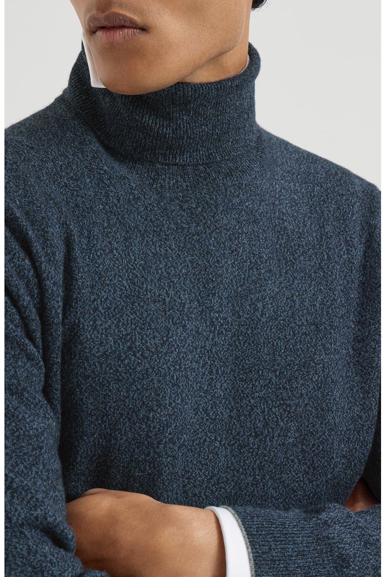 Mouliné cashmere turtleneck sweater, Alternate, color, Denim