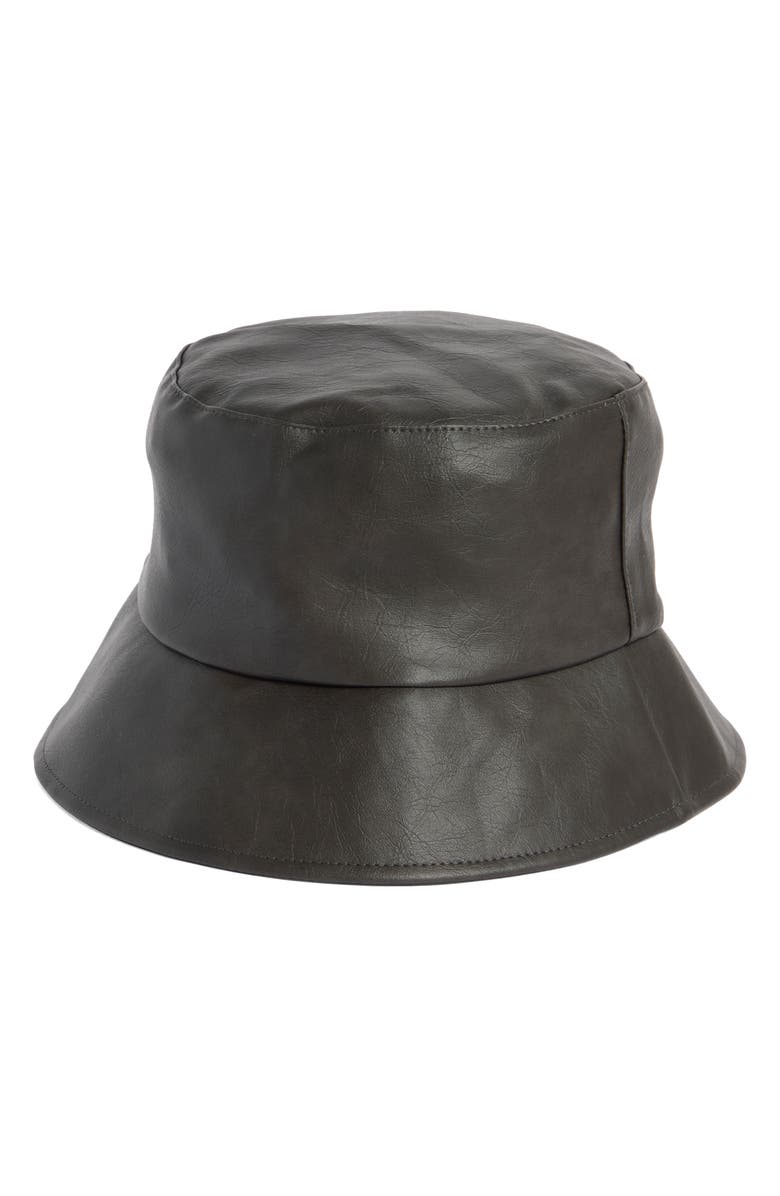 BCBG Faux Leather Bucket Hat, Alternate, color, Black