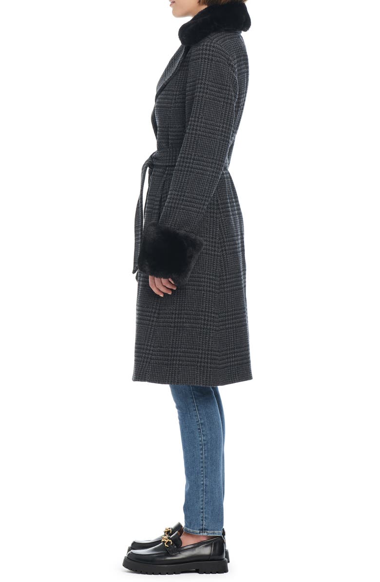 Kate Spade New York walker belted coat with removable faux fur collar and cuffs, Alternate, color, Sparkle Houndstooth