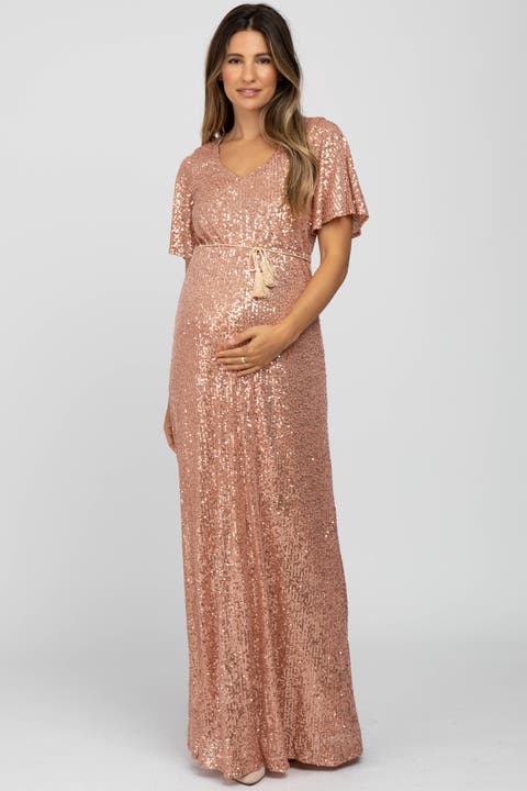 Sequin Short Sleeve Maxi Dress