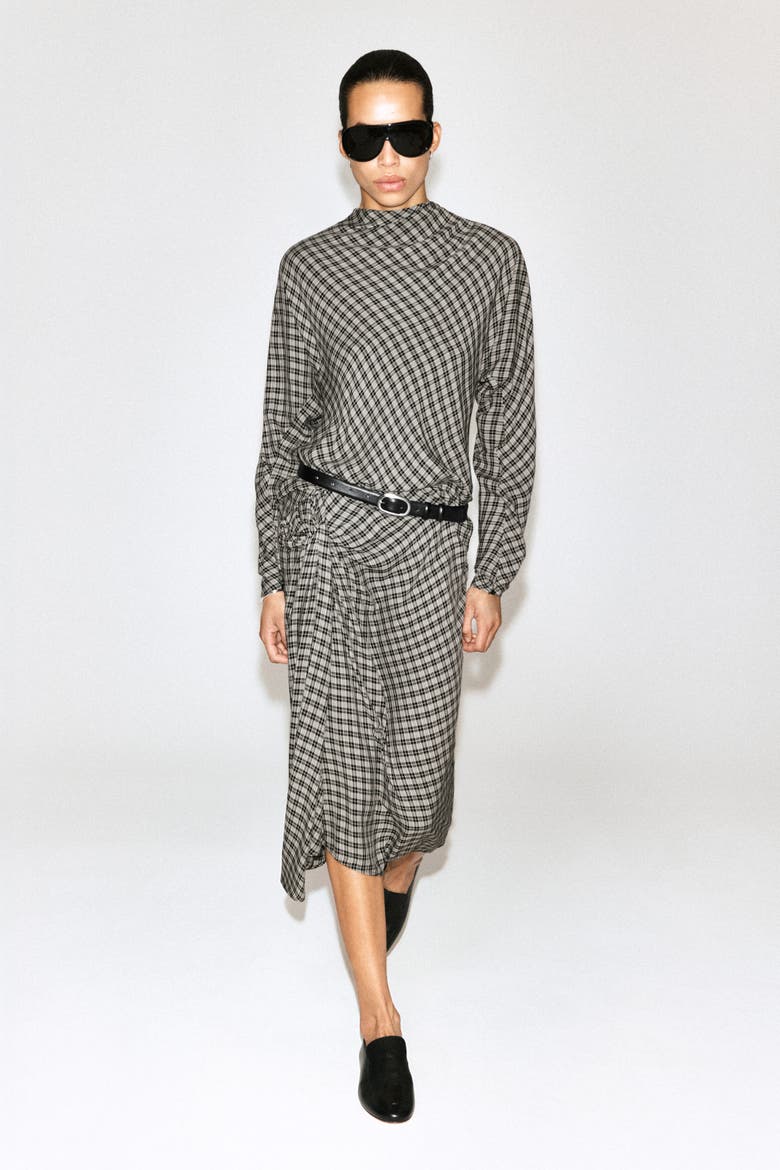 Draped Checked Top, Alternate, color, GRAY / CHECKED
