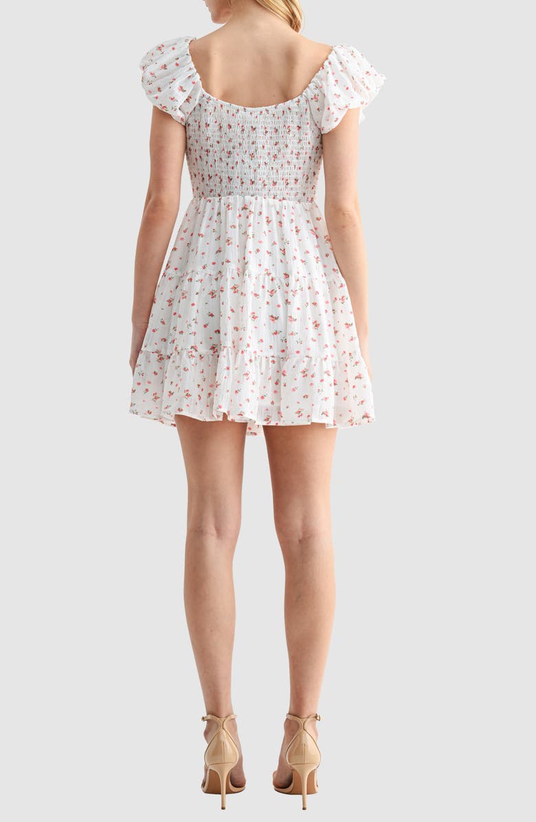 Lush Floral Puff Sleeve Fit & Flare Minidress, Alternate, color, White Red Ditsy