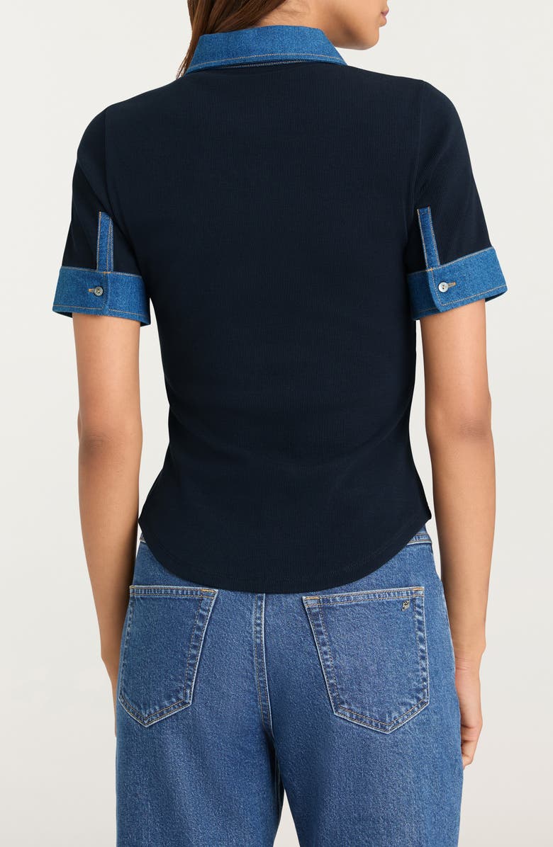 Cinq à Sept Denim Trim Rib Top, Alternate, color, Navy/ Medium Wash