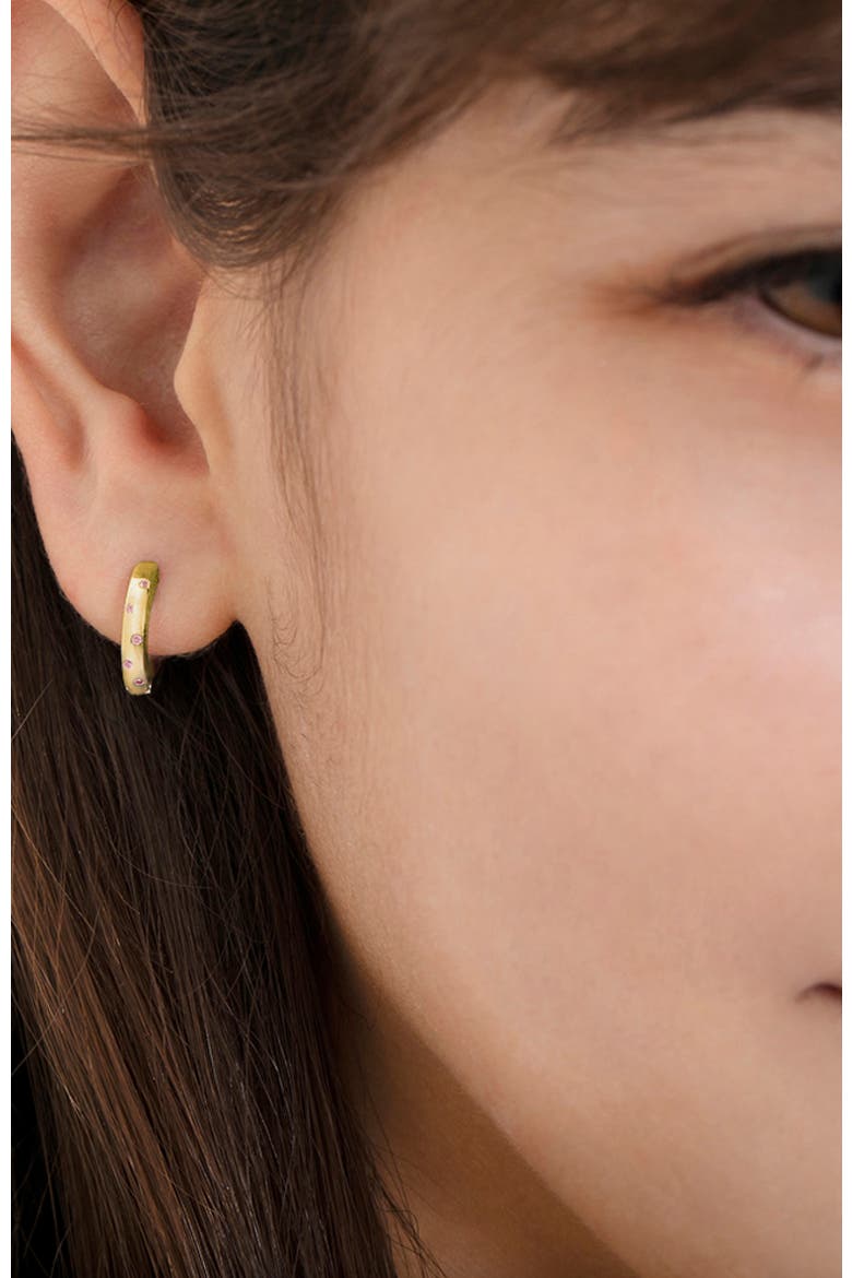 Staggered Gems Hoop Plated Earrings, Alternate, color, Pink