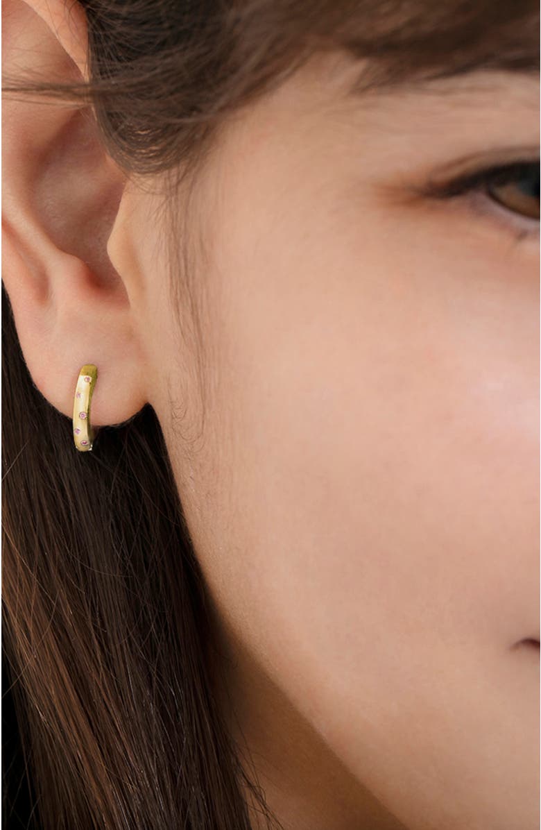 In Season Jewelry Staggered Gems Hoop Plated Earrings, Alternate, color, Pink