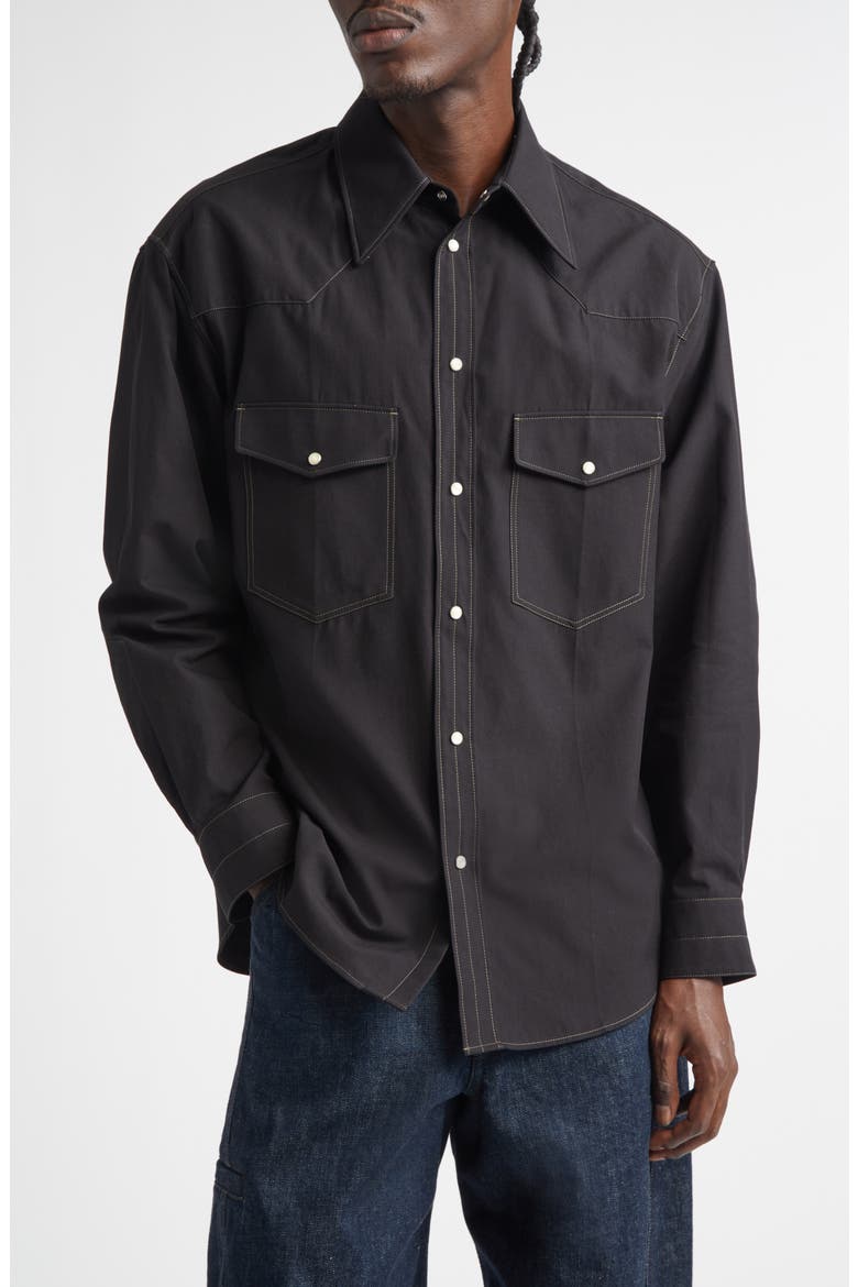 Cotton Twill Western Snap-Up Shirt, Main, color, BLACK