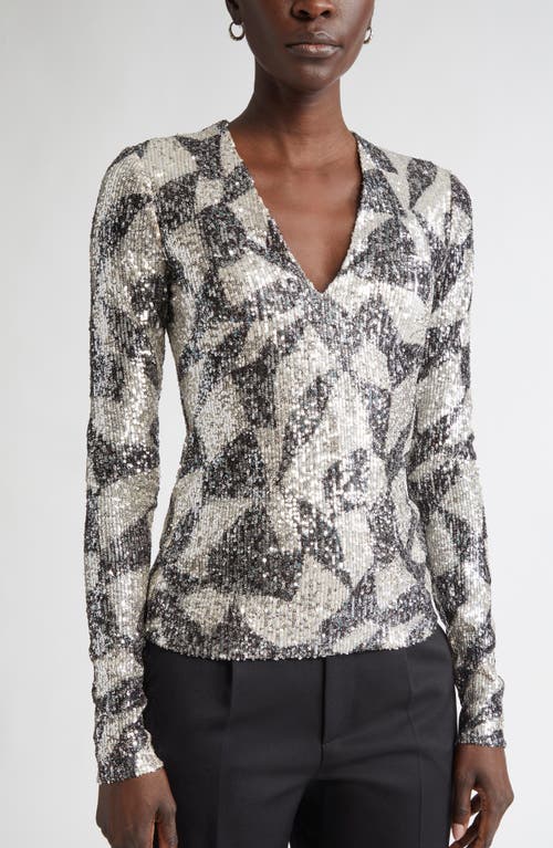 St John St. John Collection Cubist Geometric Sequin Top In Gray