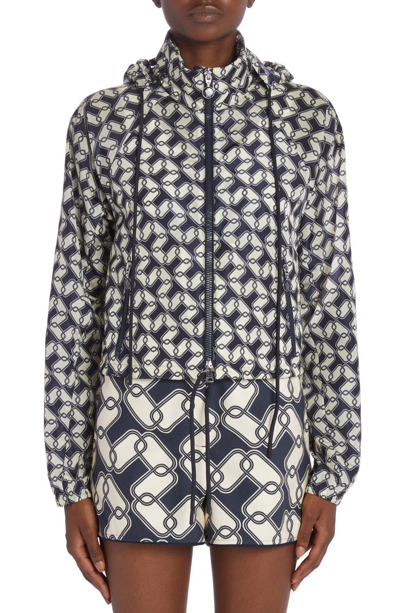 Moncler Marpessa Chain Link Print Hooded Windbreaker, Alternate, color, 
