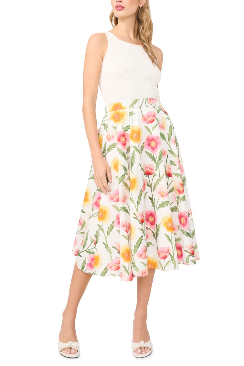 Ida Floral Cotton Skirt, Alternate, color, ULTRA WHITE