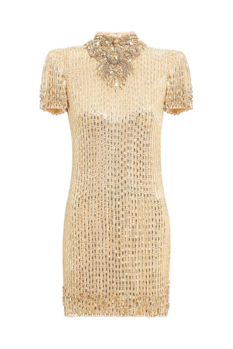 Kitty Crystal-Embellished Turtleneck Mini Dress, Main, color, Illusion