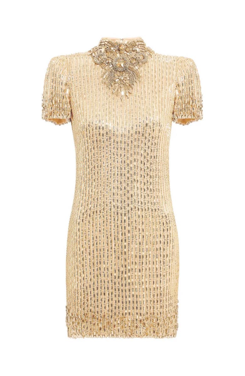 Jenny Packham Kitty Crystal-Embellished Turtleneck Mini Dress, Main, color, Illusion