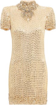 Jenny Packham Kitty Crystal-Embellished Turtleneck Mini Dress