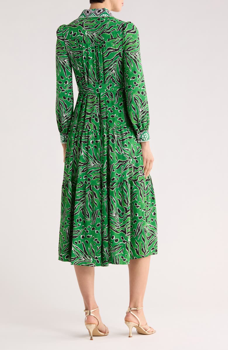 DVF Alea Long Sleeve Shirtdress, Alternate, color, Green Paper Cut Out