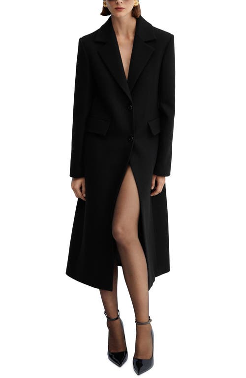 MANGO Structured Virgin Wool Blend Coat in Black 