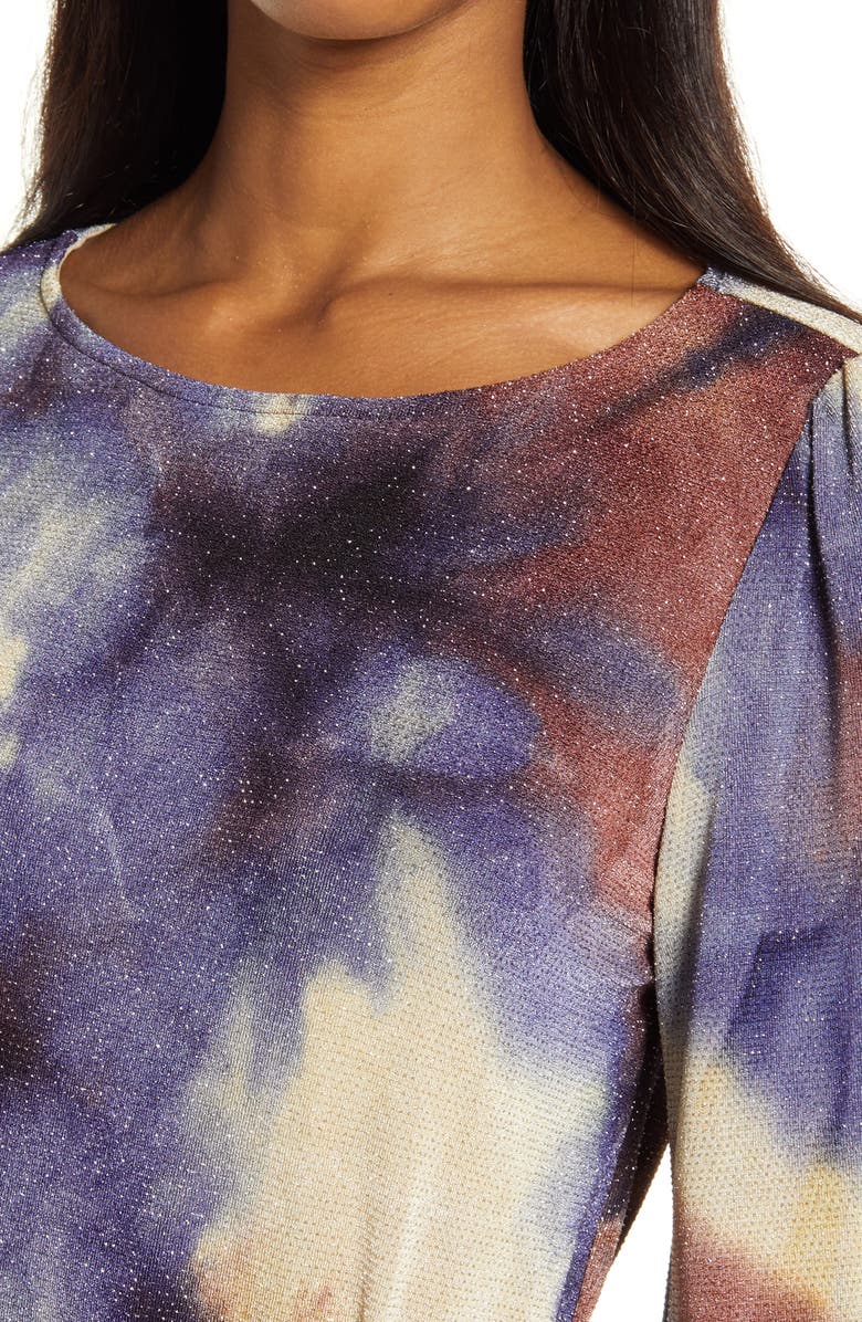 Fraiche by J Tie Dye Metallic Tie Waist Knit Dress, Alternate, color, Blue