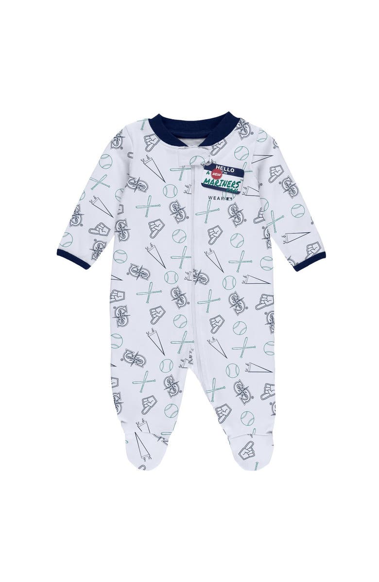 WEAR by Erin Andrews Newborn & Infant WEAR by Erin Andrews White Seattle Mariners Sleep & Play Full-Zip Footed Jumper with Bib, Alternate, color, 