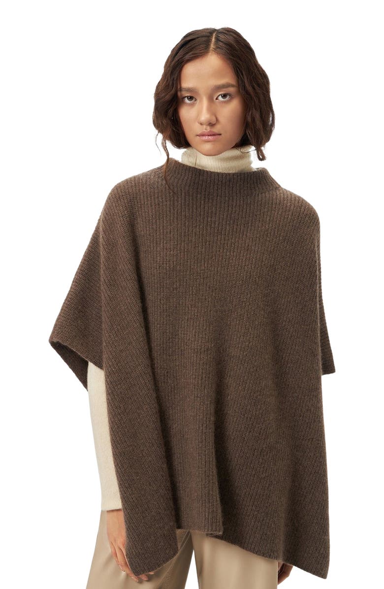 GOBI Mongolian Cashmere Rib-Knit Cashmere Poncho, Alternate, color, Cocoa