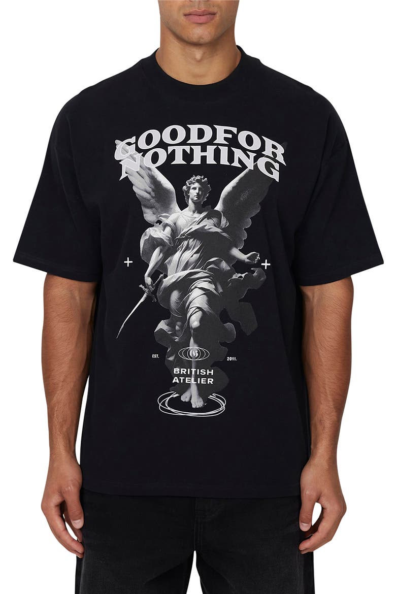 Statue Print Relaxed T-shirt, Main, color, Black