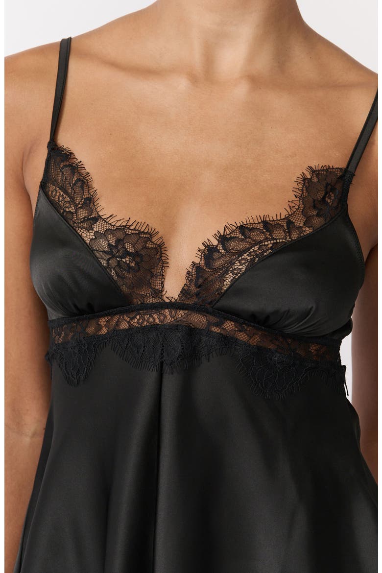 Ray Lace Trim Satin Teddy, Alternate, color, BLACK