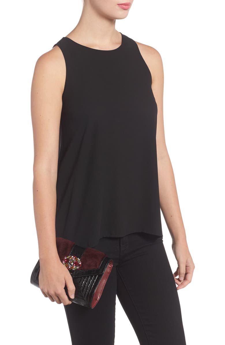 Longchamp La Baronne Genuine Shearling Trim Leather Clutch, Alternate, color, Red Lacquer