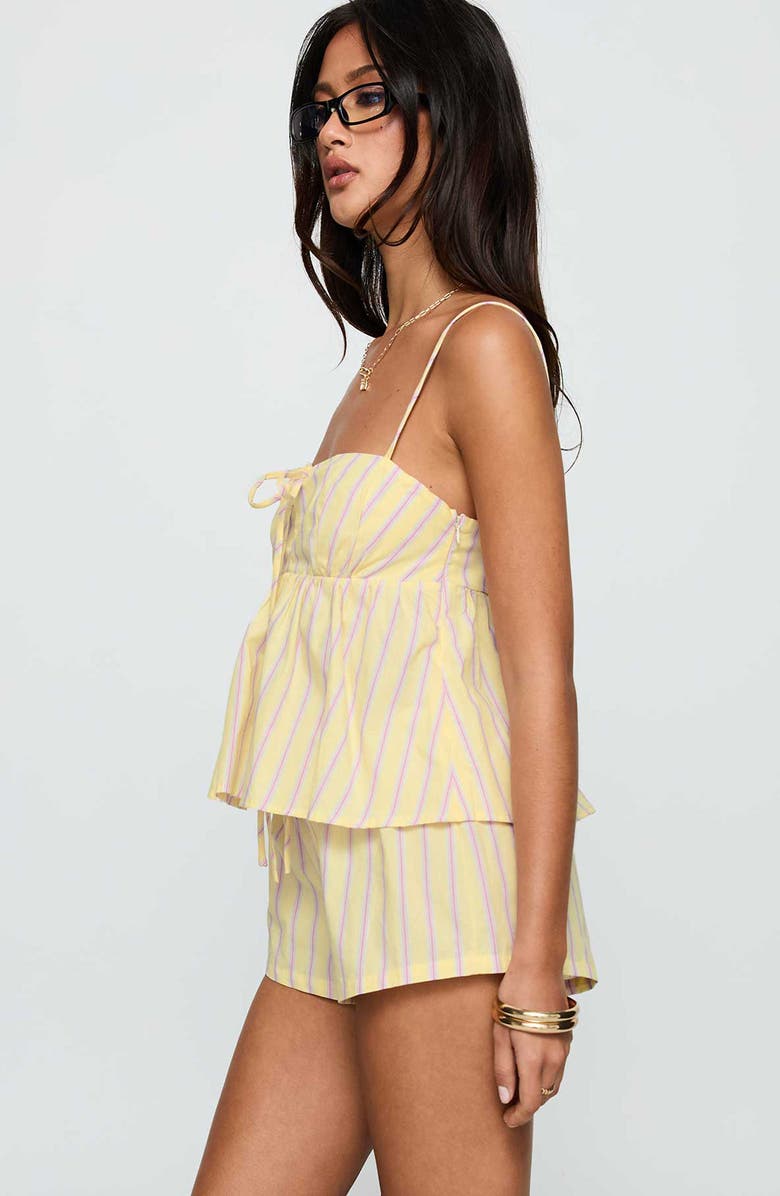 Princess Polly Solaris Stripe Cotton Camisole & Shorts Set, Alternate, color, Yellow