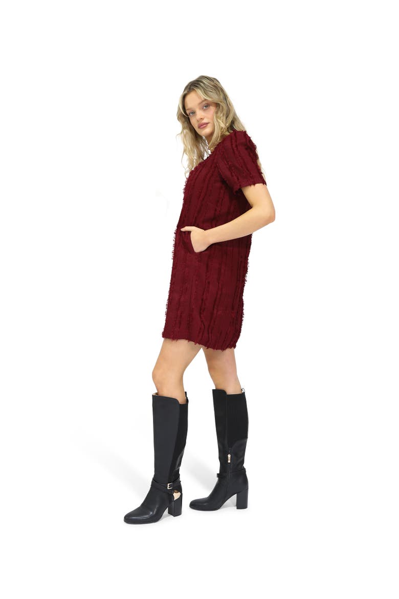 Solana Boho Fringe Shift Mini Dress, Alternate, color, Red Overflow