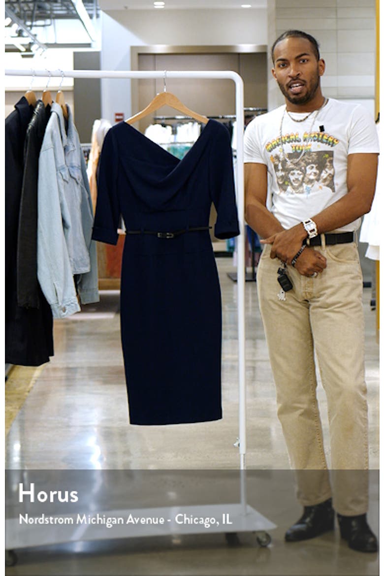 Belted Drape Neck Sheath Dress video