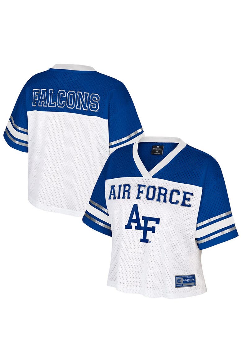 Women's Colosseum  White Air Force Falcons Treasure Cropped Football Jersey, Main, color, White