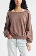 BP. Lace Trim Off the Shoulder Cotton Blend Sweatshirt