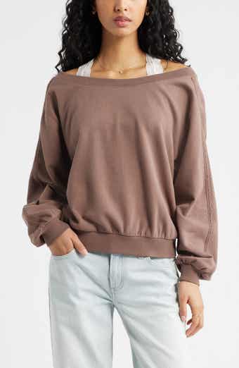 Lace Trim Off the Shoulder Cotton Blend Sweatshirt