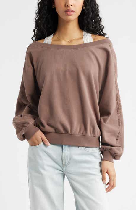 Lace Trim Off the Shoulder Cotton Blend Sweatshirt