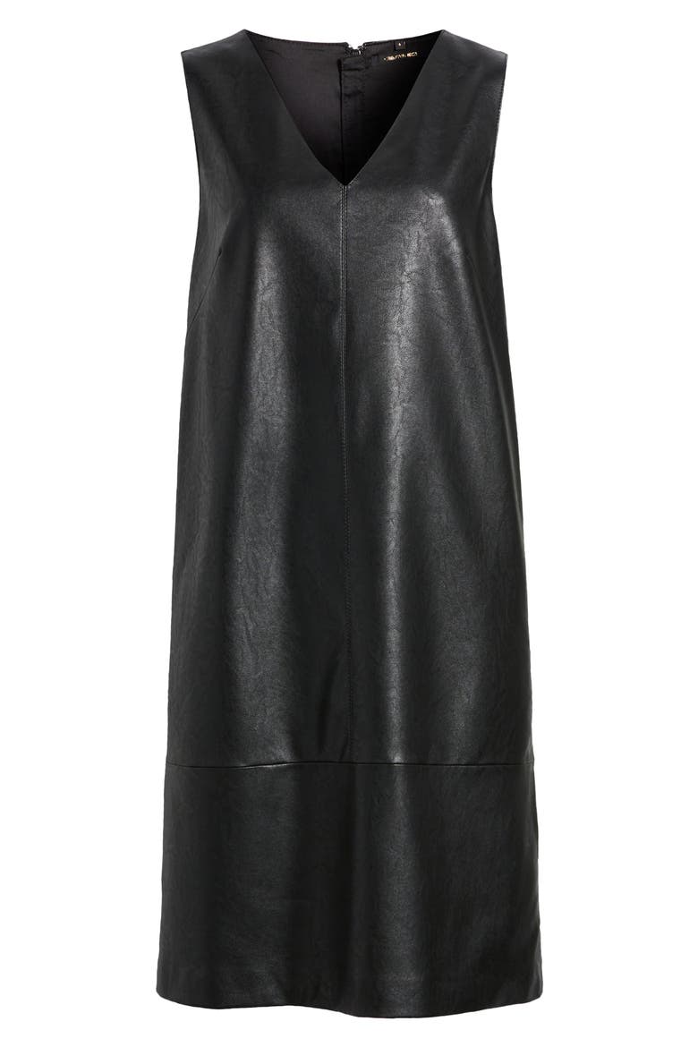 Washed Faux Leather V-neck Dress, Alternate, color, BLACK