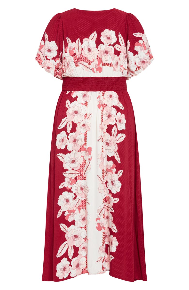 City Chic Sybelle Floral Shirred Waist Maxi Dress, Alternate, color, Red