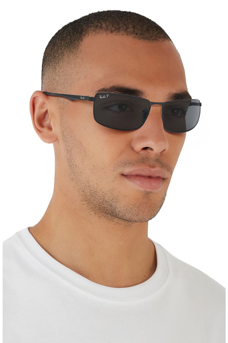61mm Polarized Rectangle Sunglasses, Alternate, color, GREY POLAR