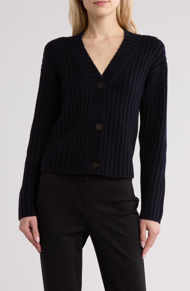Vince Chunky Ribbed Wool & Cashmere Cardigan Sweater, Main, color, Coastal