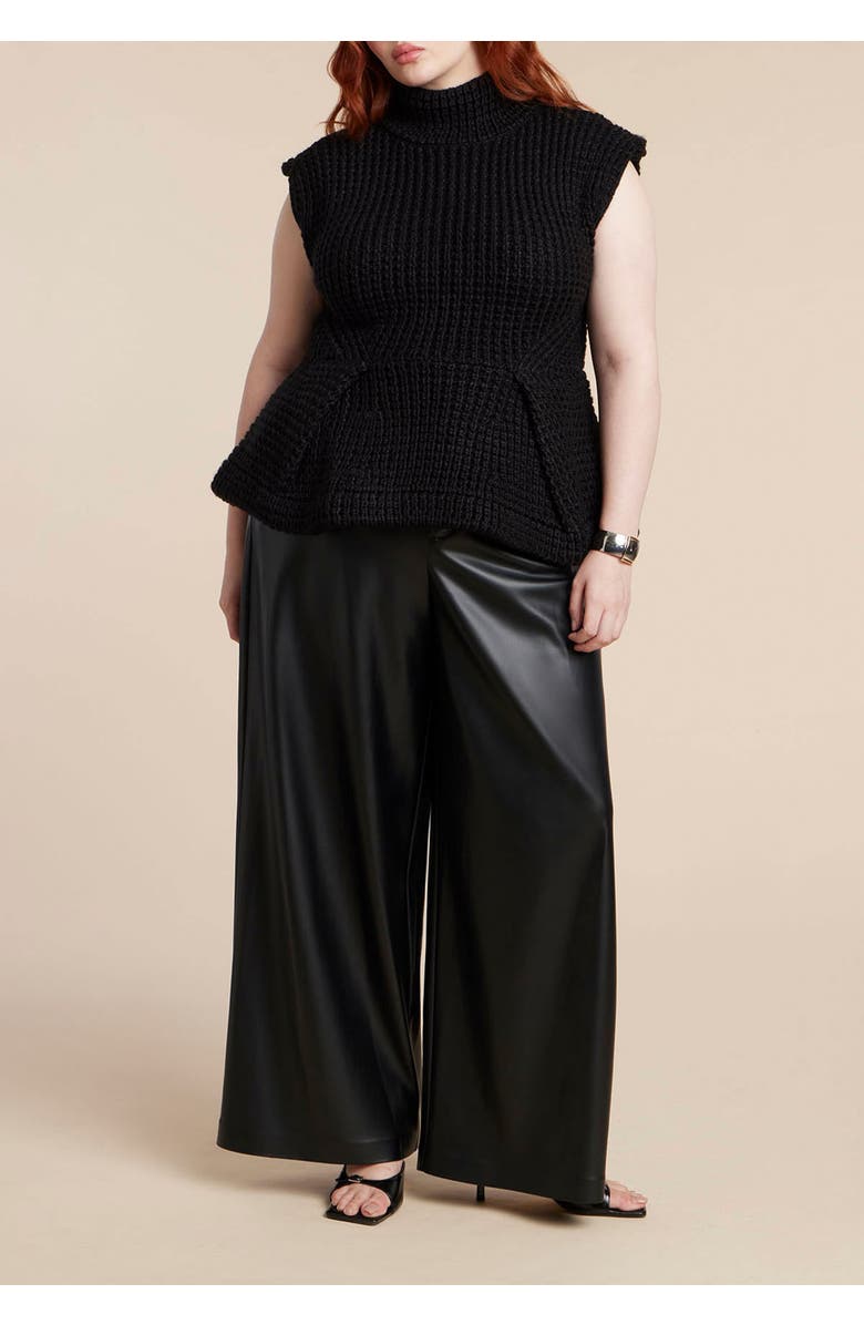 ELOQUII Turtleneck Peplum Sweater Vest, Alternate, color, Black Onyx