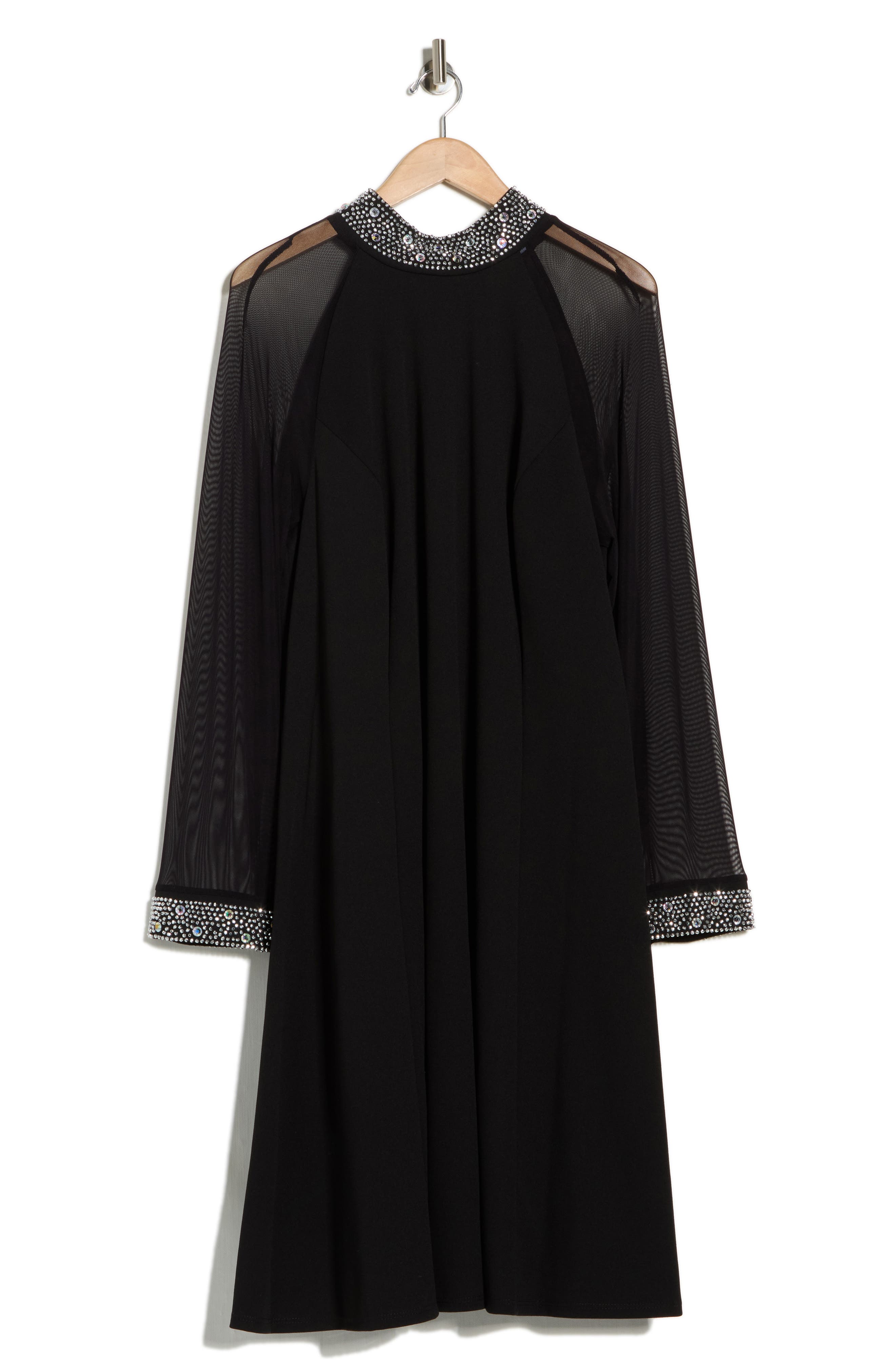 Oleg Cassini Rhinestone Embellished Long Sleeve Shift Dress