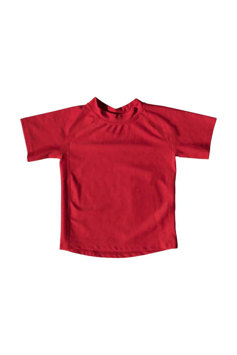 Kids Short Sleeve Rash Guard, UPF 50+ Swim Shirt, Alternate, color, RED