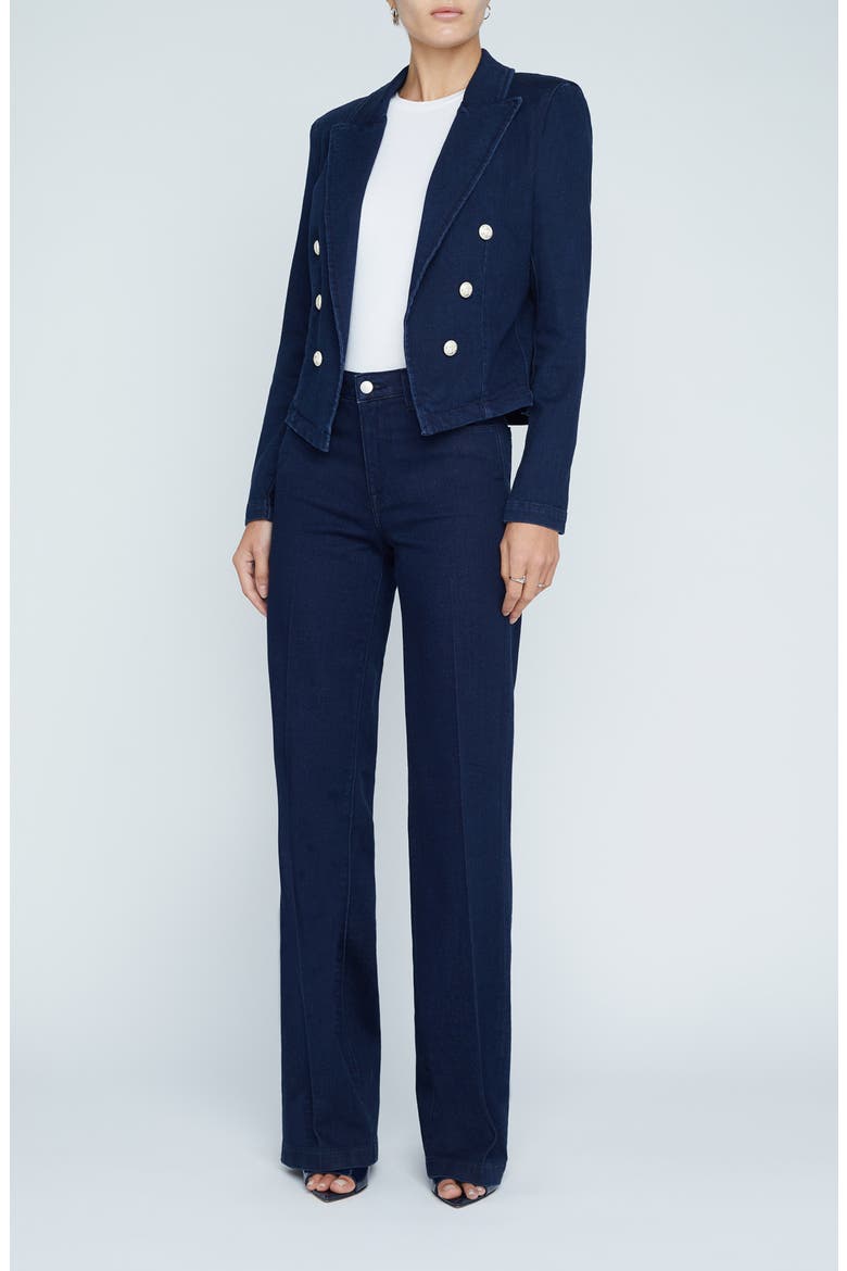 Wayne Crop Denim Double Breasted Jacket, Alternate, color, PALOMINO