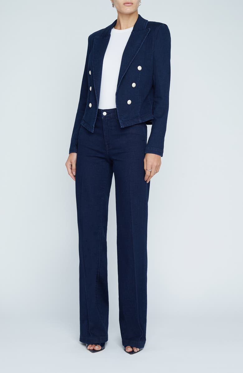 L'AGENCE Wayne Crop Denim Double Breasted Jacket, Alternate, color, Palomino