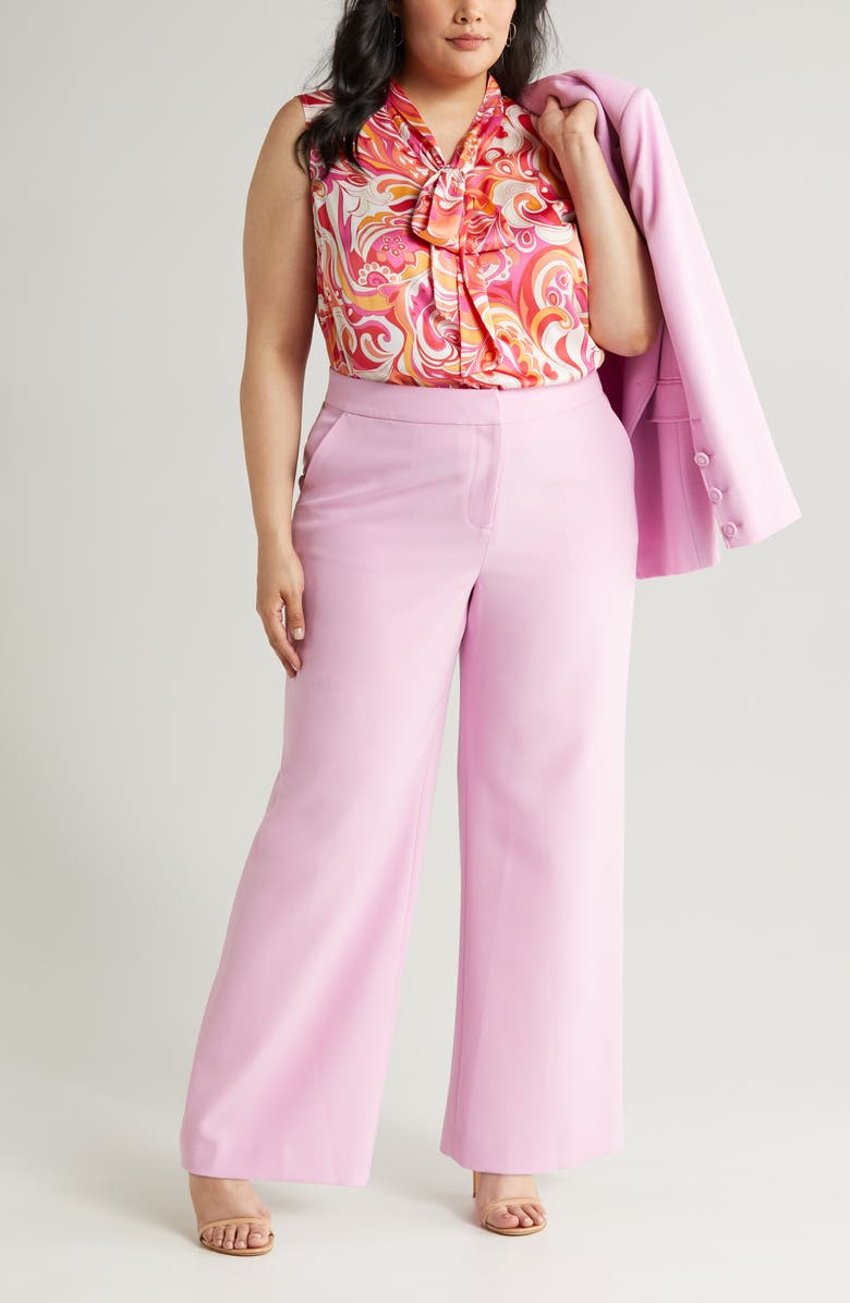 Tahari ASL Swirl Print Sleeveless Tie Neck Top, Main, color,