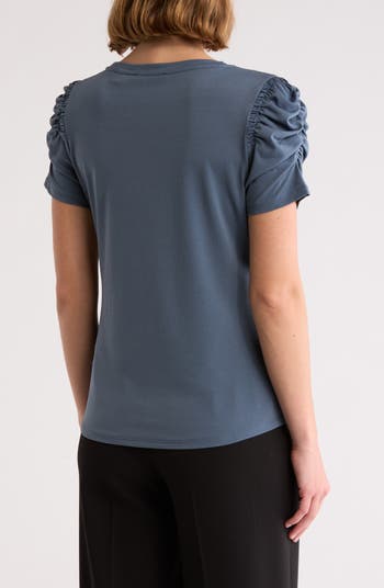 Ruched Sleeve V-Neck T-Shirt