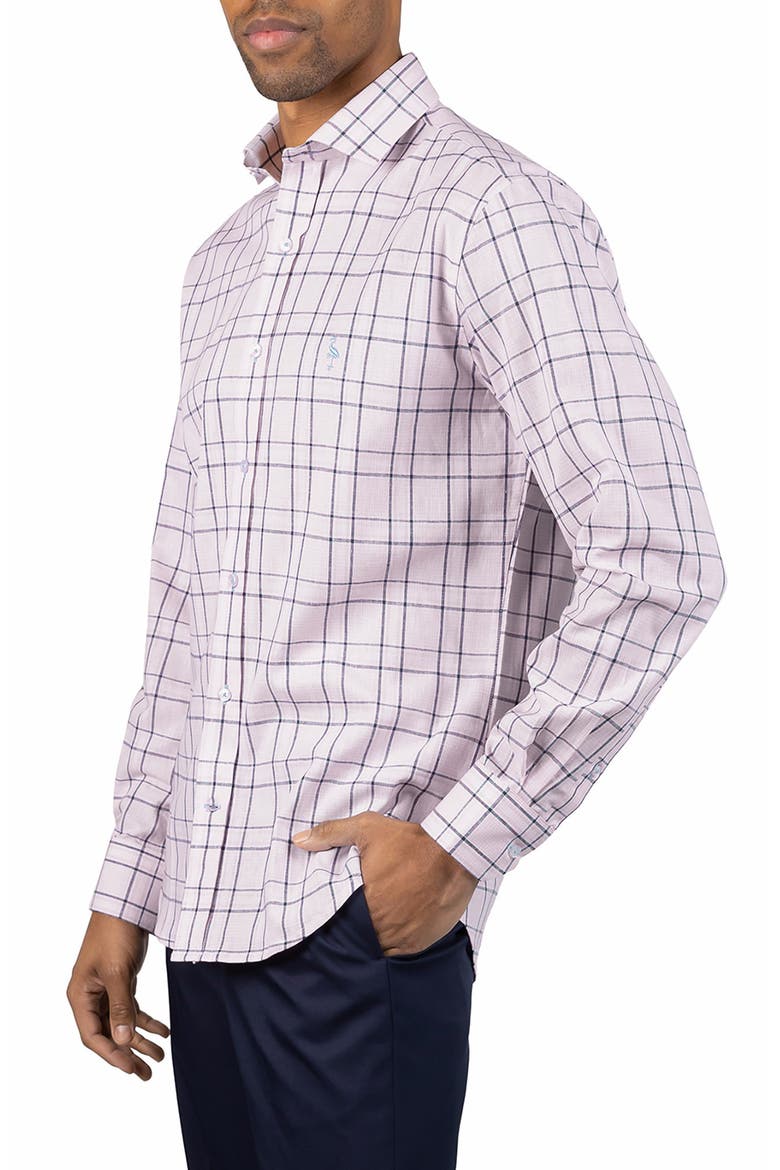 Plaid Linen Blend Button-Up Shirt, Alternate, color, LIGHT PINK